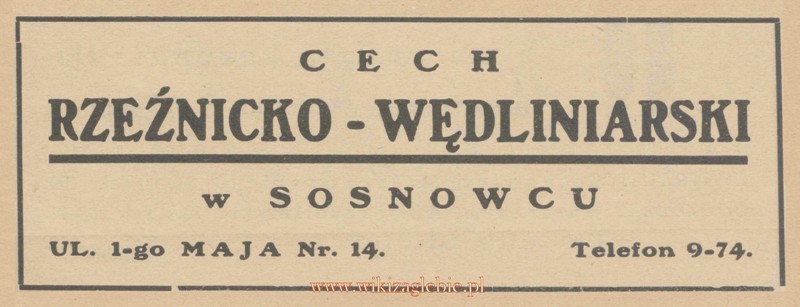 Plik:Reklama 1931 Sosnowiec Cech Rzeźnicko-Wędliniarski 01.jpg