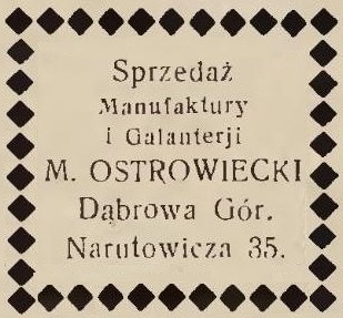 Plik:Dąbrowa Górnicza Sprzedaż Manufaktury i Galanterii M. Ostrowiecki 1930 (01).jpg