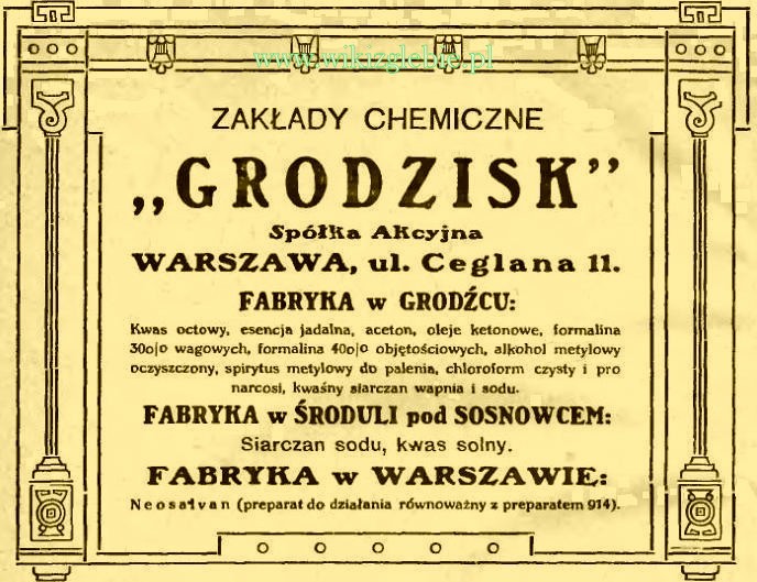 Plik:Reklama 1921 Będzin Sosnowiec Zakłady Chemiczne Grodzisk 01.JPG