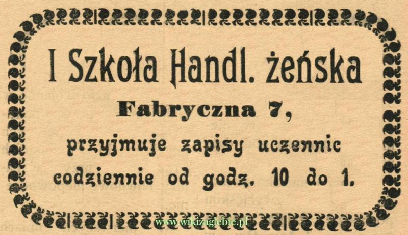 Plik:Reklama 1914(2) Sosnowiec Pierwsza Szkoła Handlowa Żeńska 01.JPG