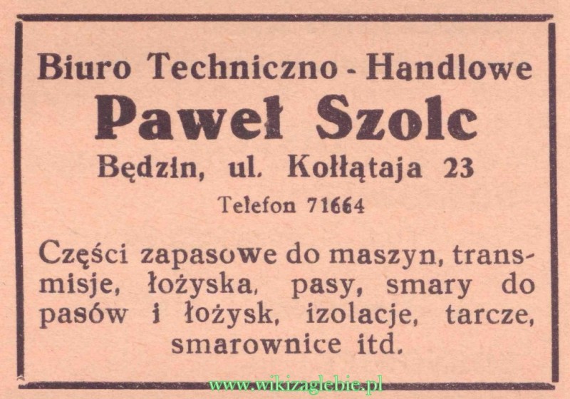 Plik:Reklama 1937 Będzin Biuro Techniczno-Handlowe Paweł Szolc 01.jpg