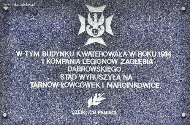 Plik:Sosnowiec Miejsce Pamięci 039 Tablica upamiętniająca miejsce kwaterowania I Kompanii Legionów Zagłębia Dąbrowskiego 01.JPG