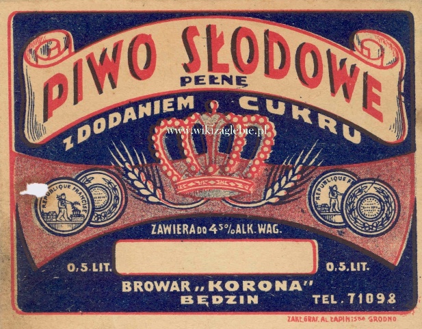 Plik:Bedzin Browar Korona Etykiety 1918-1939 03.jpg