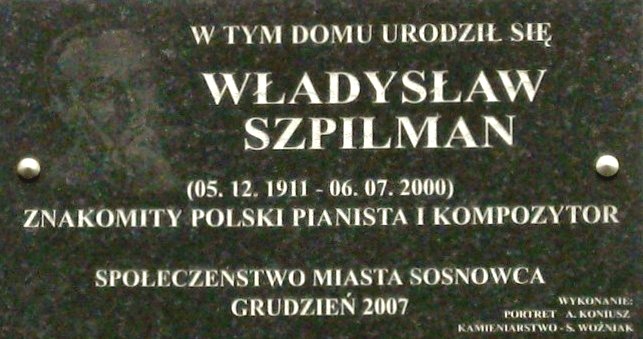 Plik:Sosnowiec (ul. Szklarniana); Miejsce Pamięci nr 38 077 - Tablica upamiętniająca Władysława Szpilmana (01).jpg