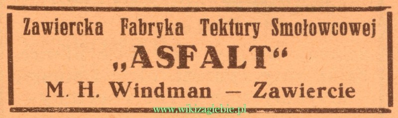 Plik:Reklama 1937 Zawiercie Zawiercka Fabryka Tektury Smołowanej M.H. Windman 01.jpg