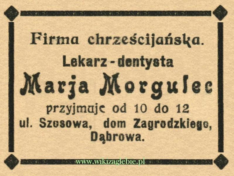 Plik:Reklama 1914(2) Dąbrowa Górnicza Lekarz Dentysta Maria Morgulec 01.JPG