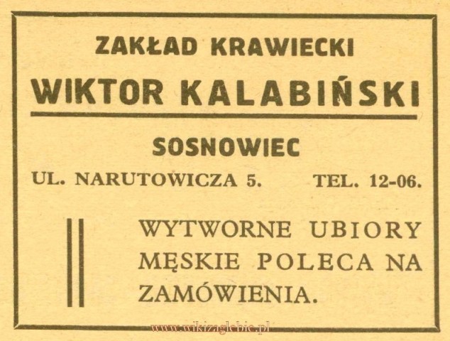 Plik:Reklama 1931 Sosnowiec Zakład Krawiecki Wiktor Kalabiński 01.jpg