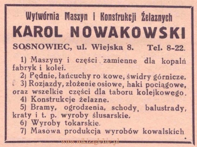 Plik:Reklama 1931 Sosnowiec Wytwórnia Maszyn i Konstrukcji Żelaznych Karol Nowakowski 01.jpg