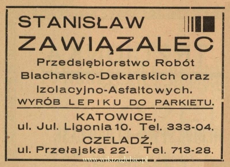 Plik:Reklama 1938 Czeladź Przedsiębiorstwo Robót Blacharsko-Dekarskich Stanisław Zawiązalec 01.jpg