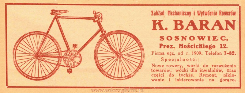 Plik:Reklama 1931 Sosnowiec Zakład Techniczny i Wytwórnia Rowerów K. Baran 01.jpg