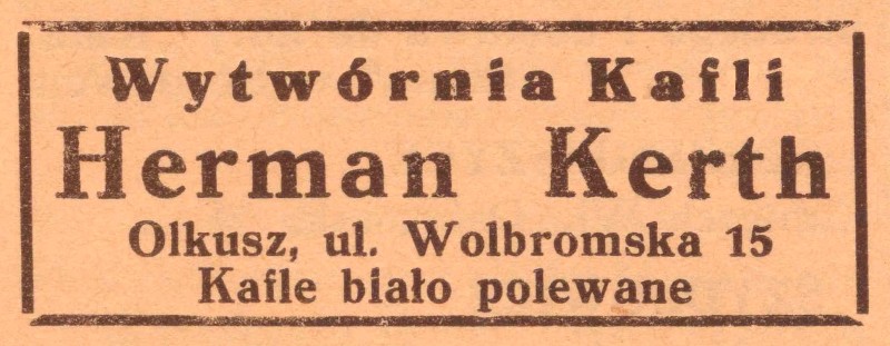 Plik:Reklama 1937 Olkusz Wytwórnia Kafli Herman Kerth 01.jpg