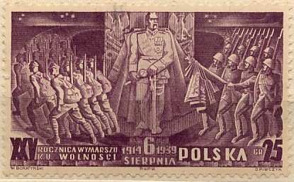 Plik:Znaczek pocztowy 1939 25-rocznica wymarszu Pierwszej Kompanii Kadrowej.jpg