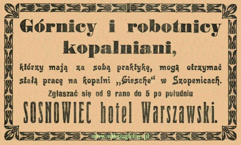Plik:Reklama 1914(2) Sosnowiec Hotel Warszawski 01.JPG