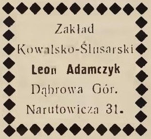Plik:Dąbrowa Górnicza Zakład Kowalsko-Ślusarski Leon Adamczyk 1930 (01).jpg