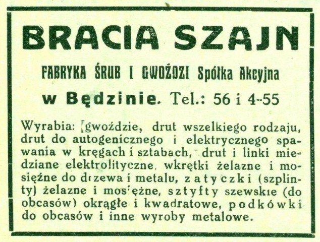 Plik:Reklama 1931 Będzin Fabryka Śrub i Gwoździ Bracia Szajn 01.jpg