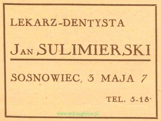 Plik:Reklama 1931 Sosnowiec Lekarz Dentysta Jan Sulimierski 01.jpg