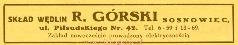 Plik:Reklama 1931 Sosnowiec Skład Wędlin R. Górski 01.jpg