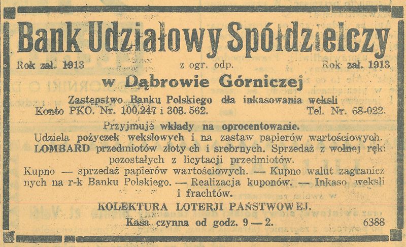Plik:Reklama 1936 Dąbrowa Górnicza Bank Udziałowy Spółdzielczy (01).jpg
