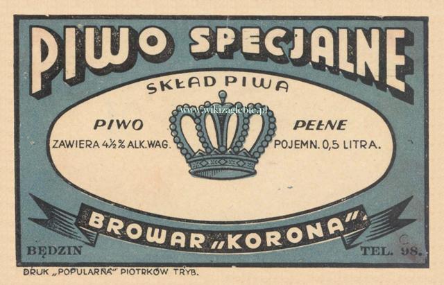 Plik:Będzin Browar Korona Etykiety 1918-1939 01.jpg