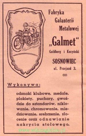 Reklama 1939 Sosnowiec Fabryka Galanterii Metalowej Galmet 01.jpg