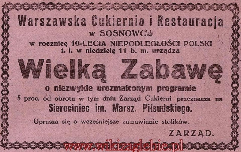 Plik:Reklama 1928 Sosnowiec Cukiernia Warszawska i Restauracja 01.jpg
