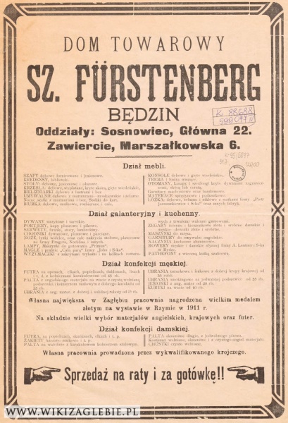 Plik:Reklama 1913 Będzin Dom Towarowy Sz Furstenberg.jpg