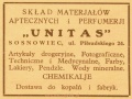 Reklama 1931 Sosnowiec Skład Materiałów Aptecznych i Perfumerii Unitas 01.jpg