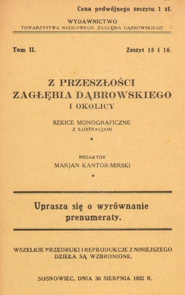 Plik:Z przeszłości Zagłębia Dąbrowskiego i okolicy - Szkice monograficzne z ilustracjami - Tom 2 - nr 15-16.jpg