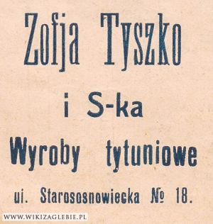 Reklama 1913 Sosnowiec Sklep tytoniowy Tyszko.jpg
