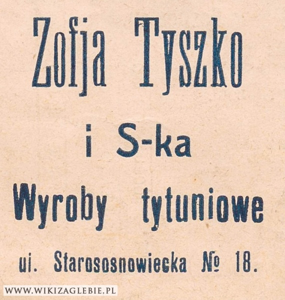 Plik:Reklama 1913 Sosnowiec Sklep tytoniowy Tyszko.jpg