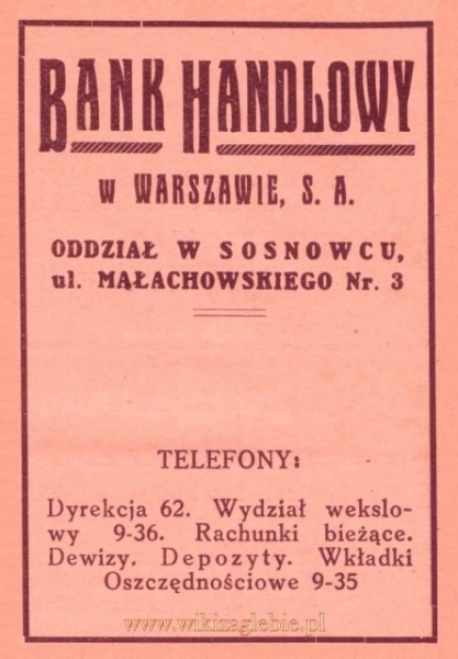 Plik:Reklama 1931 Sosnowiec Bank Handlowy Oddział Sosnowiec 01.jpg