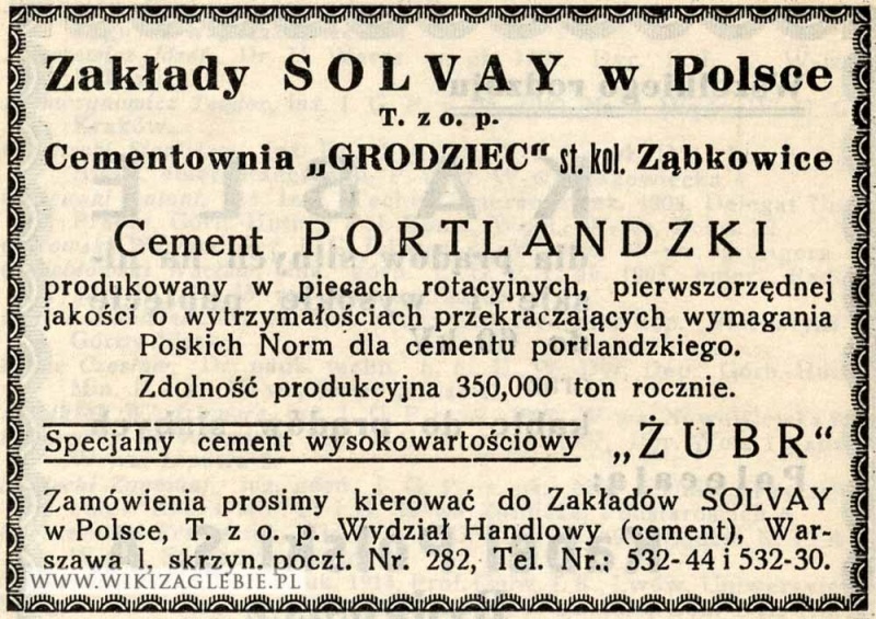 Plik:Reklama 1935 Będzin Cementownia Grodziec Solvay.jpg