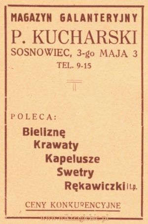 Reklama 1931 Sosnowiec Magazyn Galanteryjny P. Kucharski 01.jpg