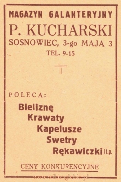 Plik:Reklama 1931 Sosnowiec Magazyn Galanteryjny P. Kucharski 01.jpg