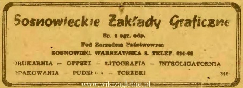 Plik:Reklama 1945 Sosnowiec Sosnowieckie Zakłady Graficzne 01.JPG