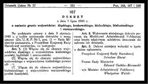 Województwo kieleckie 1945 Dekret Bieruta 07.07.1945.jpg