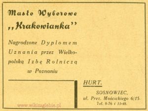 Reklama 1931 Sosnowiec Hurtownia Masła Krakowianka 01.jpg