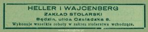 Reklama 1938 Będzin Zakład Stolarski Heller i Wajcenberg 01.jpg