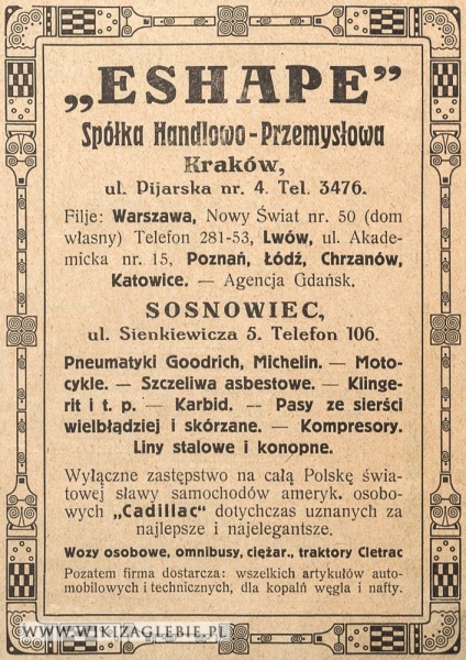 Plik:Reklama-1922-Sosnowiec-Eshape-spółka-handlowo-Przemysłowa.jpg