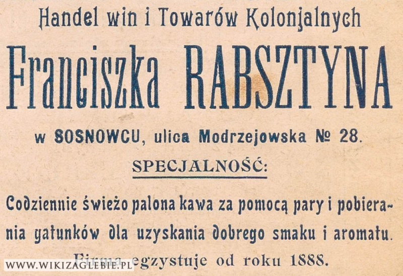 Plik:Reklama 1913 Sosnowiec Sklep kolonialny Rabsztyn.jpg