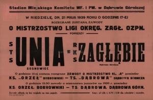 Plakat na mecz Zagłębie DG Unia Sosnowiec.jpg