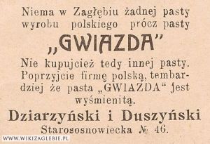 Reklama 1913 Sosnowiec Pasta Gwiazda.jpg