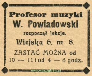 Reklama 1914(2) Sosnowiec Profesor Muzyki K. Powiadowski 01.JPG