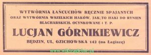 Reklama 1937 Będzin Wytwórnia Łańcuchów i Haków Lucjan Górnikiewicz 01.jpg