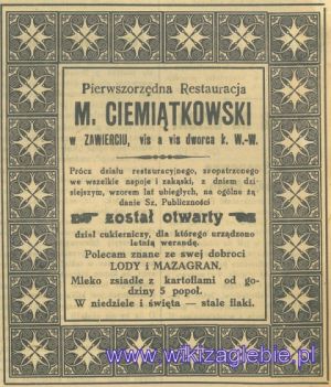 Zawiercie 1915 Restauracja M. Ciemiątkowski 01.jpg