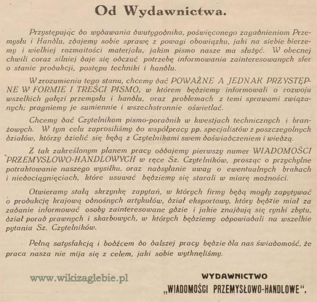Plik:Wiadomości Przemysłowo-Handlowe 1936.04.10 nr 01 Od Wydawcy.JPG