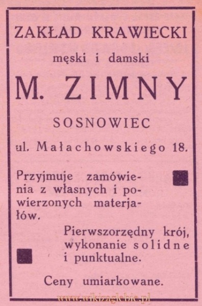 Plik:Reklama 1931 Sosnowiec Zakład Krawiecki M. Zimny 01.jpg