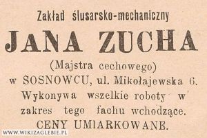 Reklama 1913 Sosnowiec Zakład ślusarski Zaucha.jpg