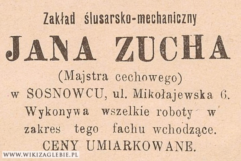 Plik:Reklama 1913 Sosnowiec Zakład ślusarski Zaucha.jpg