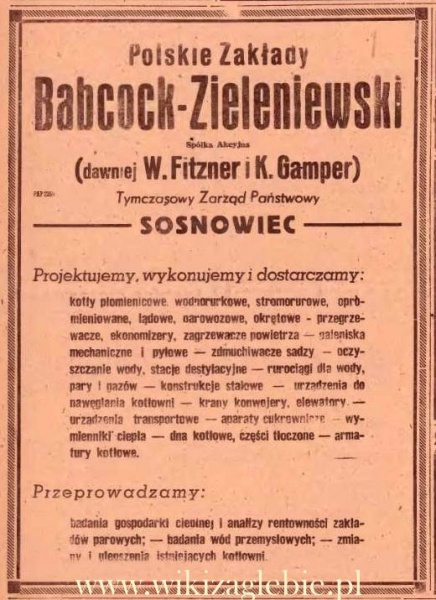 Plik:Reklama 1945 Sosnowiec Polskie Zakłady Babcock Zieleniewski 02.JPG